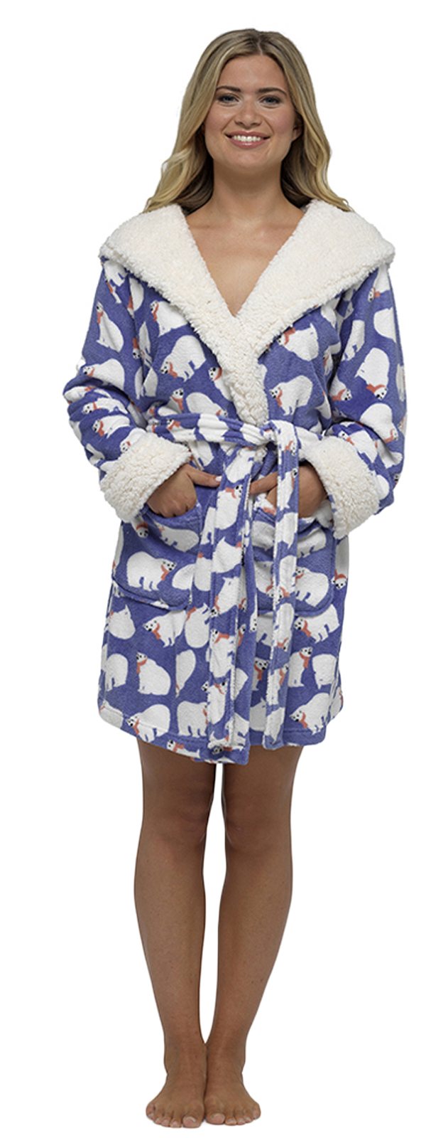 Womens Short Hooded Dressing Gown Bath Robe Housecoat + Belt Ladies